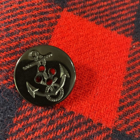 J. Crew 100% Wool Red & Navy Buffalo Check Plaid Pea Coat  Double Buttons Size 2 - Picture 3 of 14